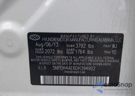 2013 Hyundai Elantra Gls из США, поврежденный, VIN 5NPDH4AE6DH394902